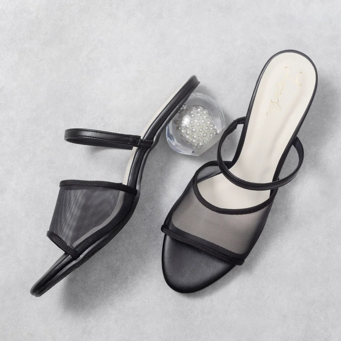 日本製 Launa lea 珍珠透明鞋跟涼鞋 (0520) Black Z