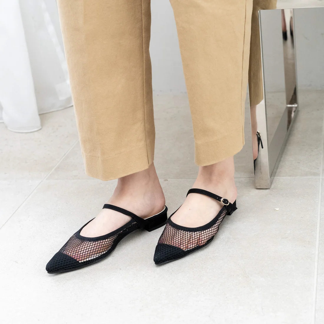 日本製 Launa lea 網面後開式平底涼鞋 (0522) Black Z