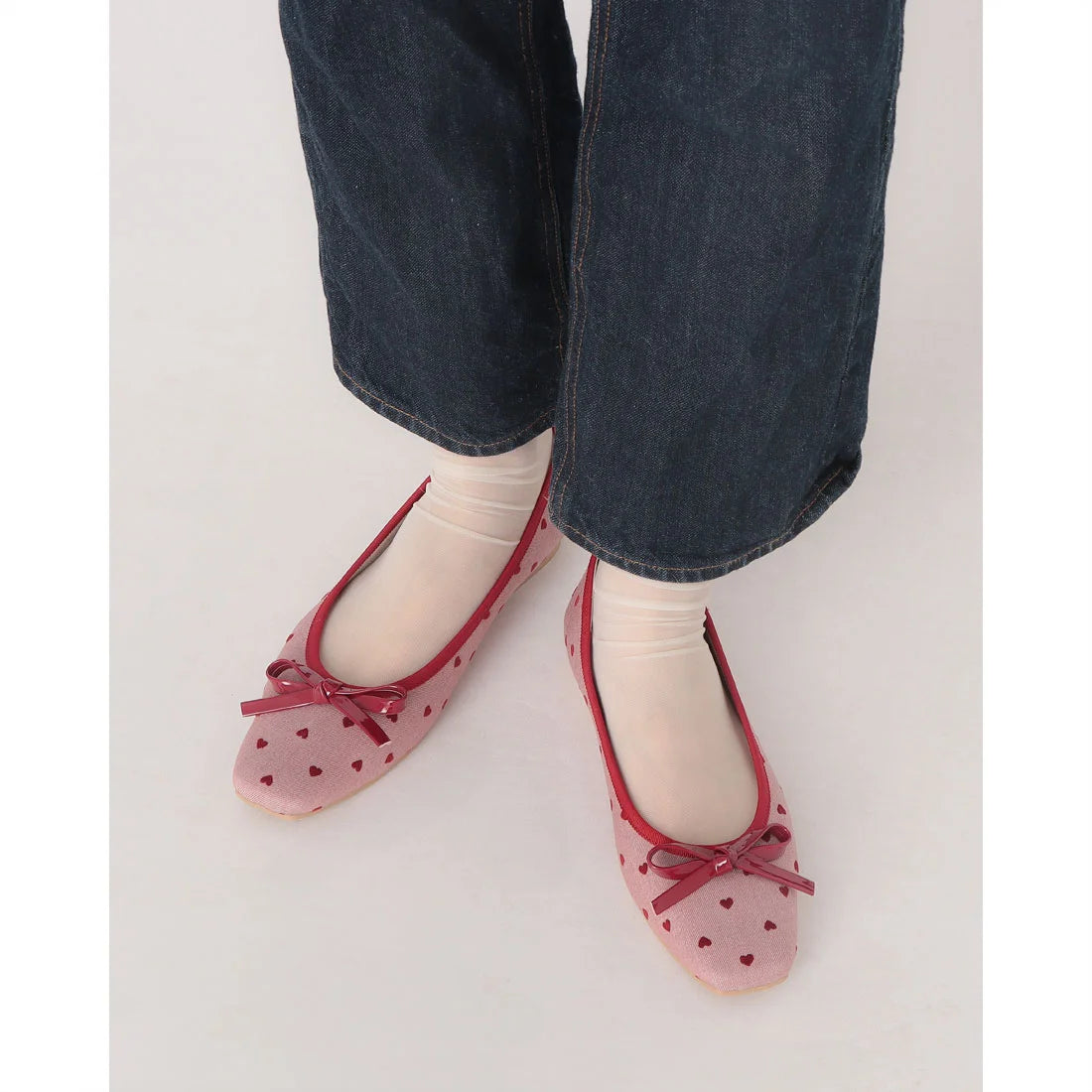 【新品預訂】日本製 Launa lea 方頭心形圖案芭蕾鞋 (B7611A) (紅色 Z/C / Red Z/C )