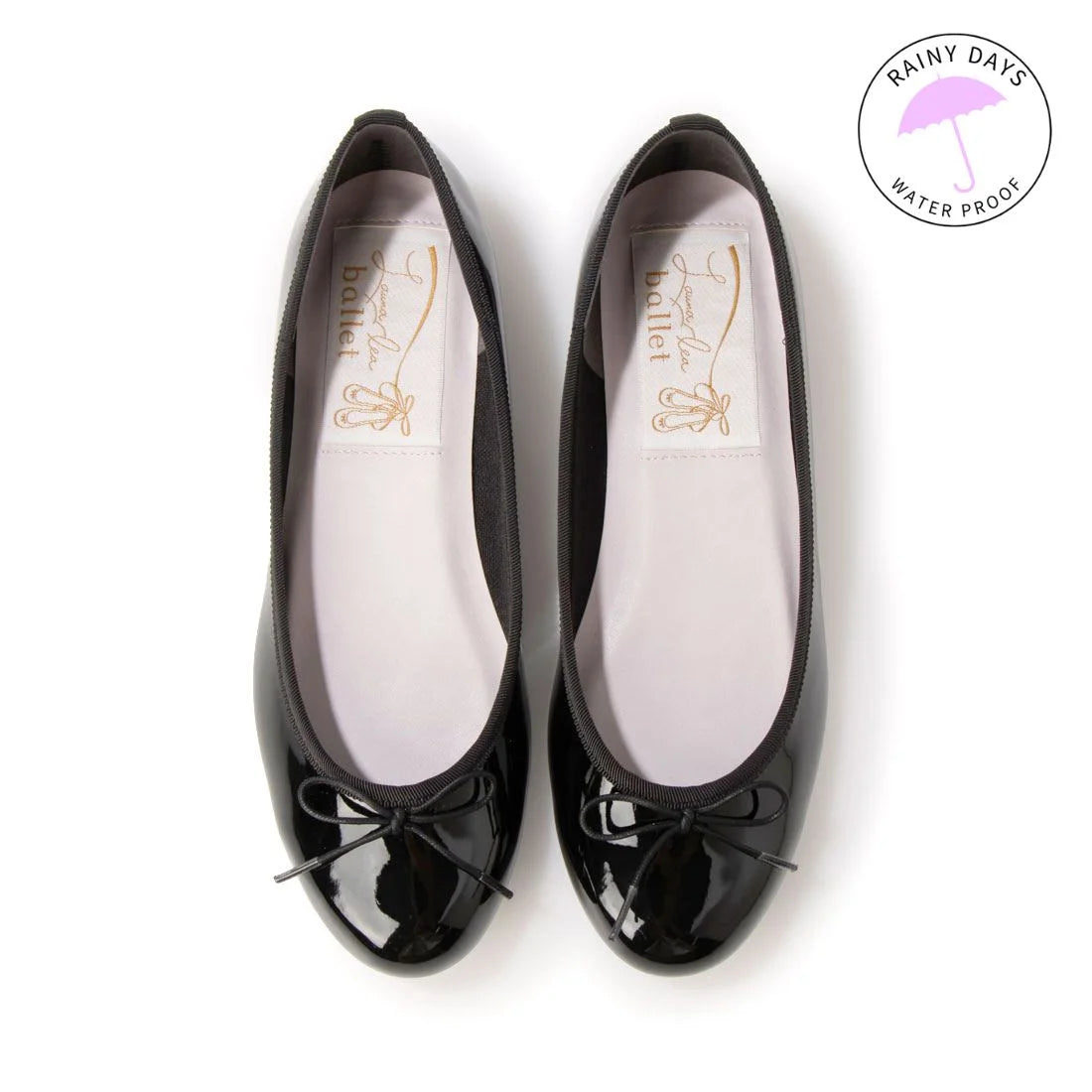 日本製 Launa lea 蝴蝶結圓頭亮面芭蕾晴雨鞋( RB1401A ) (黑色/Black)