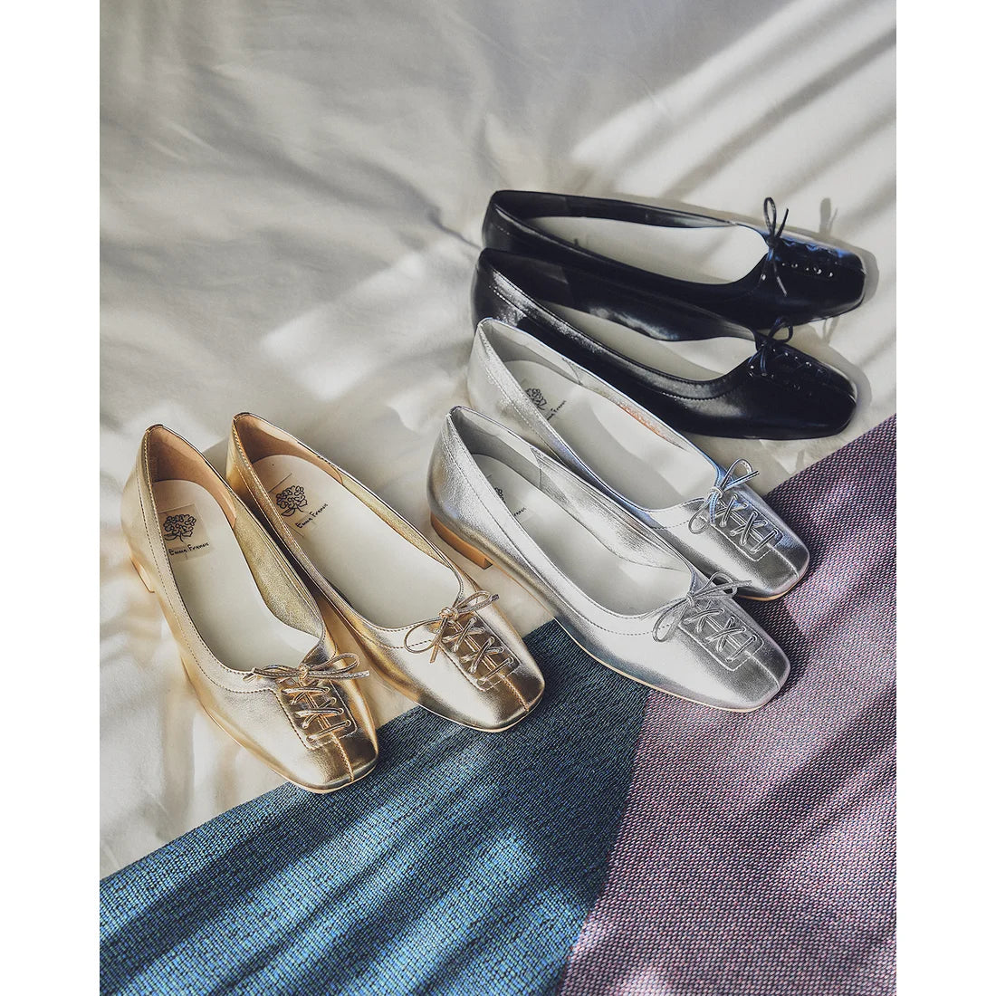 【新品預訂】日本製Emma Francis  綁帶蝴蝶結平底鞋（銀色）(03ab-M 162)