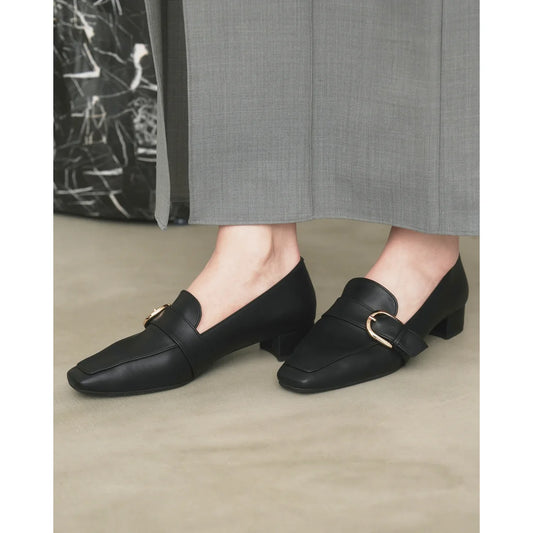 【新品預訂】日本製Emma Francis 3cm踭 皮帶設計樂福鞋（黑色光滑）(3004b-P 101)