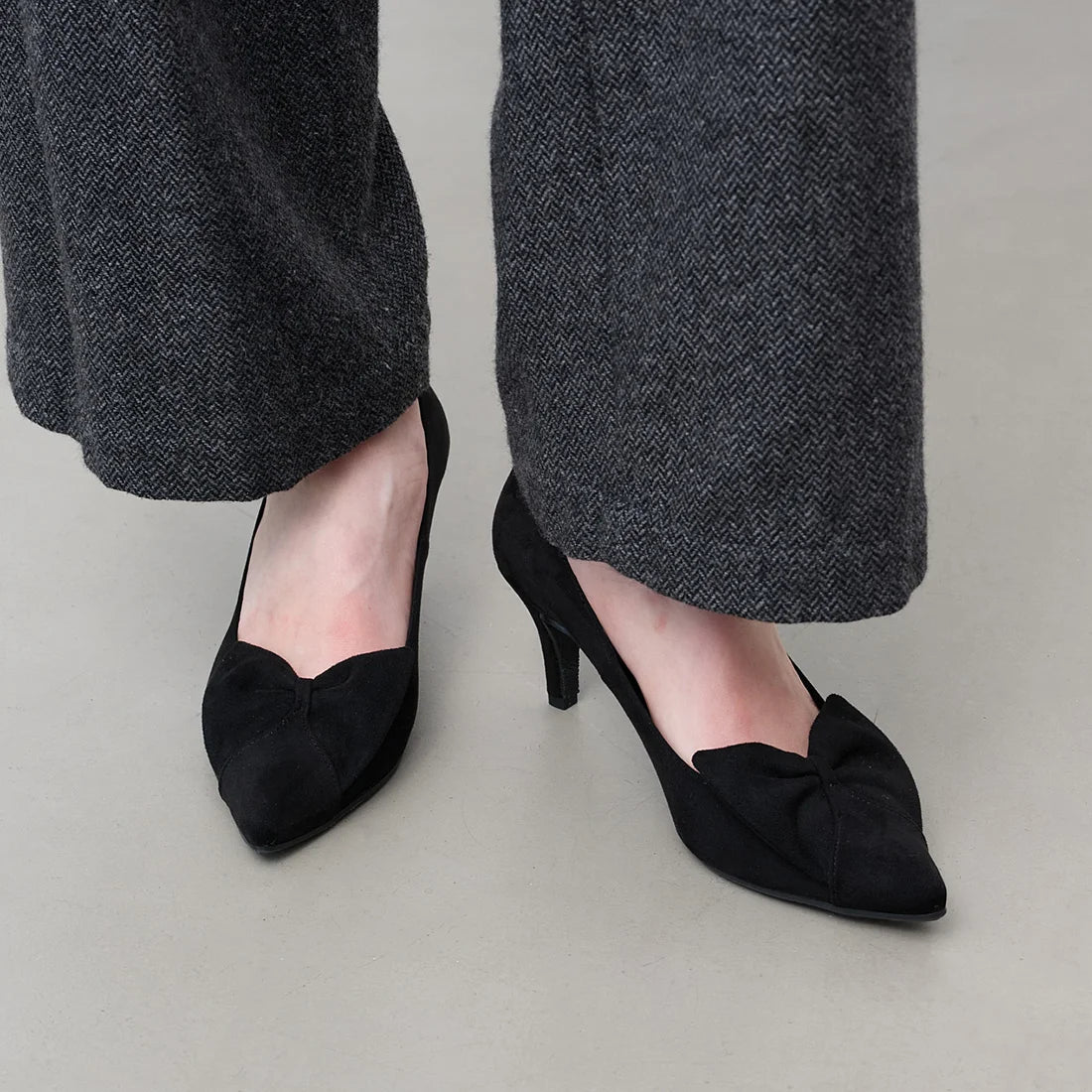 【新品預訂】日本製 Launa Lea 7cm 蝴蝶結高跟鞋 (608)(黑色 S / Black S)