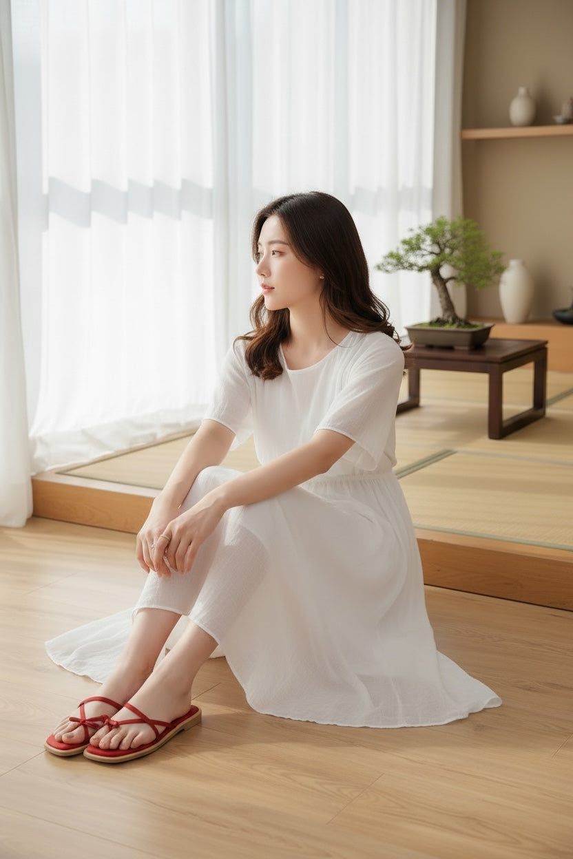 【新品預訂】日本製 Launa Lea 交叉蝴蝶結平底涼鞋(625)(紅色/ Red Z)