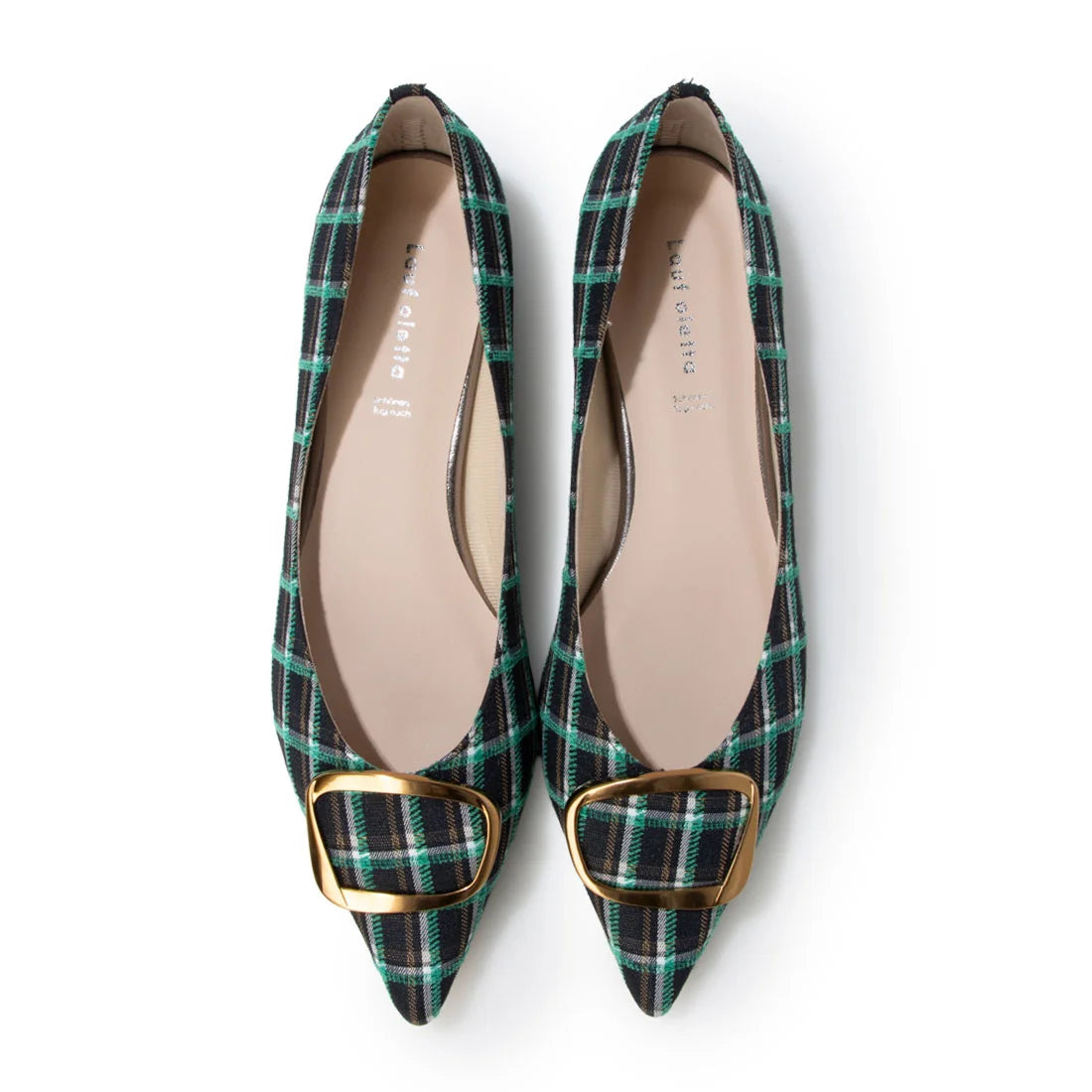 【新品預訂】日本製 Lauf Oletta 格仔尖頭金扣平底鞋 (LH127 NAVY-Z) (深藍色)