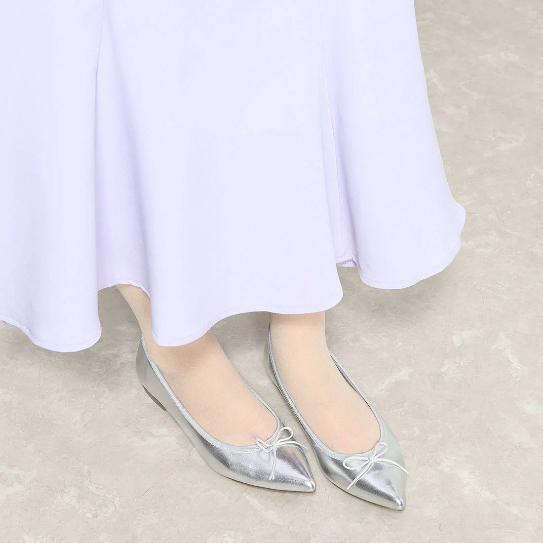 日本製 Launa lea 蝴蝶結尖頭芭蕾晴雨鞋( RB4001A ) (銀色/Silver)