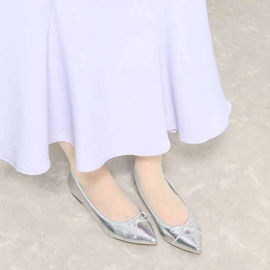 日本製 Launa lea 蝴蝶結尖頭芭蕾晴雨鞋( RB4001A ) (銀色/Silver)