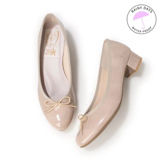 日本製 Launa lea 3cm踭蝴蝶結圓頭亮面芭蕾晴雨鞋( RB5401A ) (杏色/ Beige E)