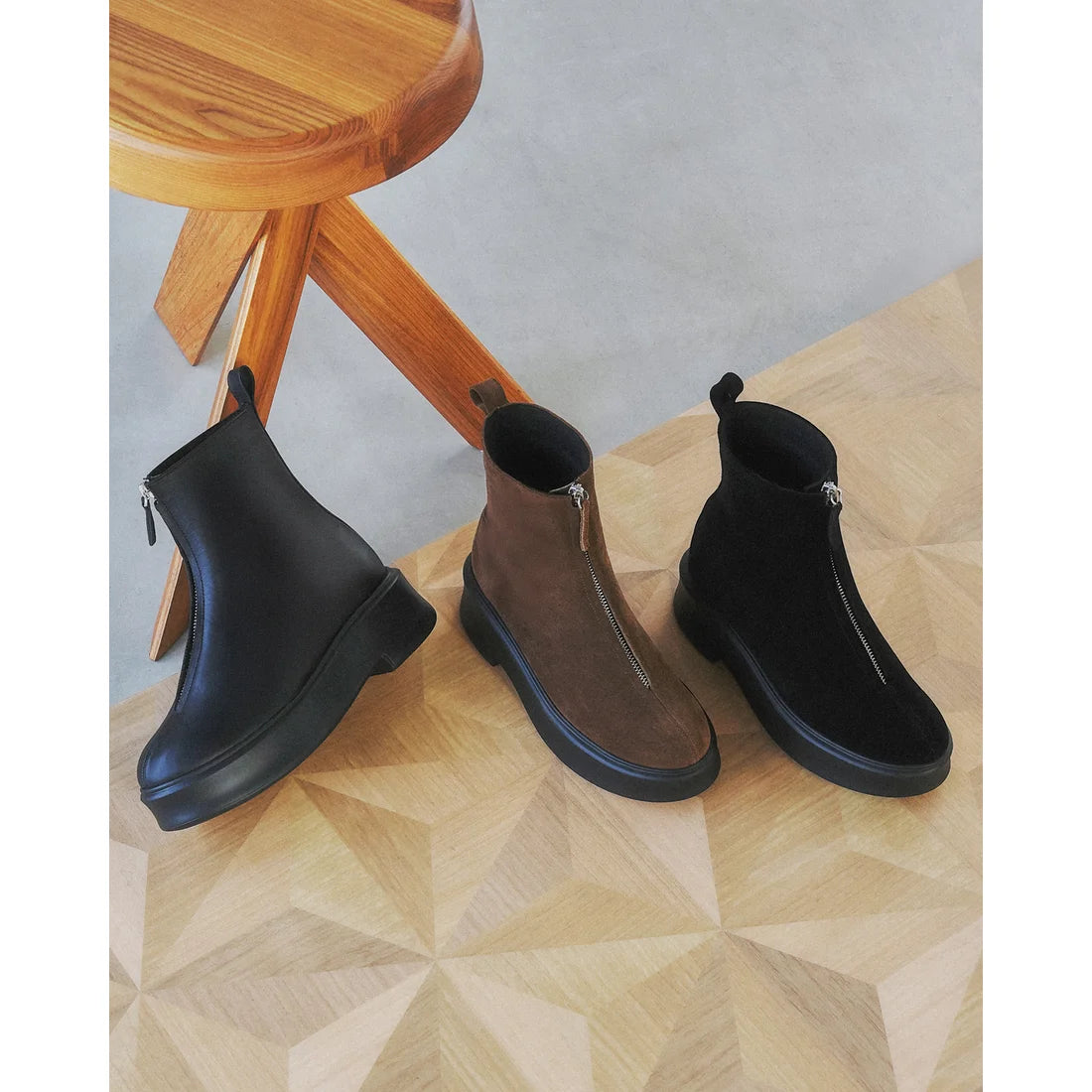 【新品預訂】日本製Emma Francis ［雨天應對］防水厚底前拉鍊靴子（棕色 絲絨皮革）(9013a-L V105)