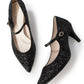 Launa lea 日本製 7cm Black Glitter 尖頭 Mary Jane 黑色高跟鞋 0575 Black