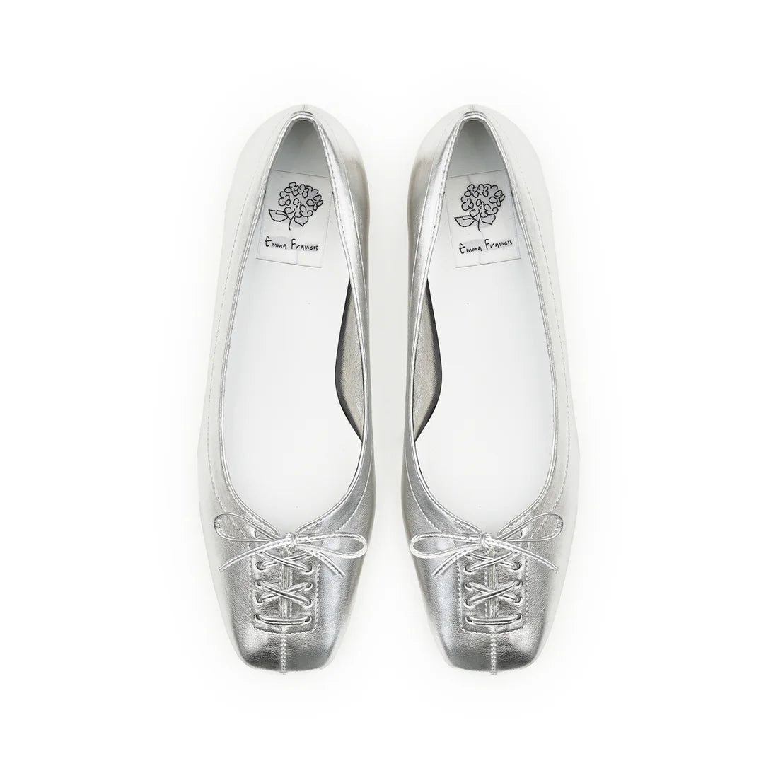 【新品預訂】日本製Emma Francis  綁帶蝴蝶結平底鞋（銀色）(03ab-M 162)