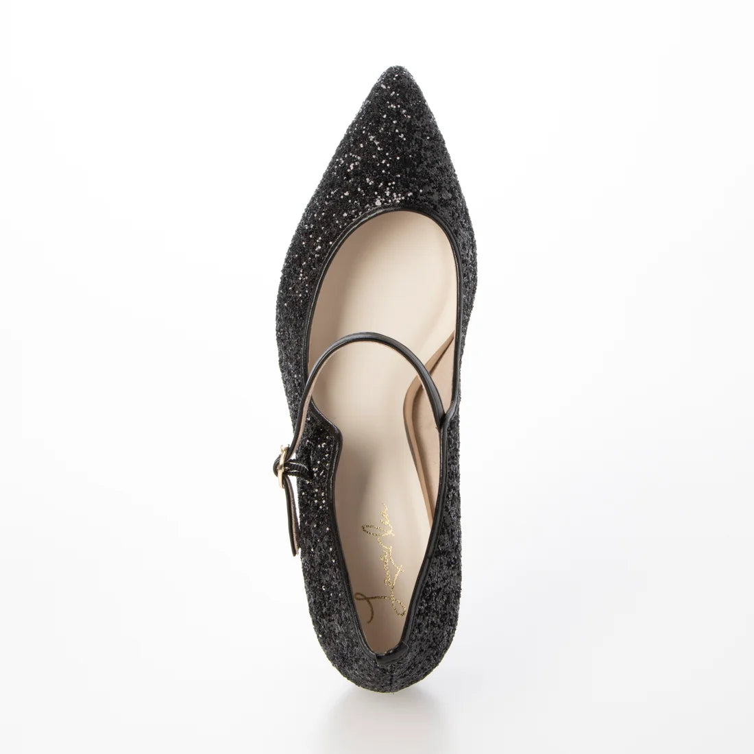Launa lea 日本製 7cm Black Glitter 尖頭 Mary Jane 黑色高跟鞋 0575 Black