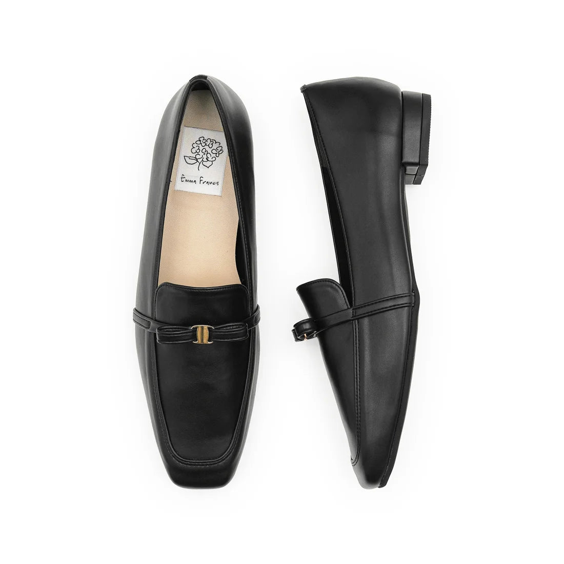 【新品預訂】日本製Emma Francis 2cm跟 小蝴蝶结乐福鞋 (2001h-P 101)(黑色 光滑)