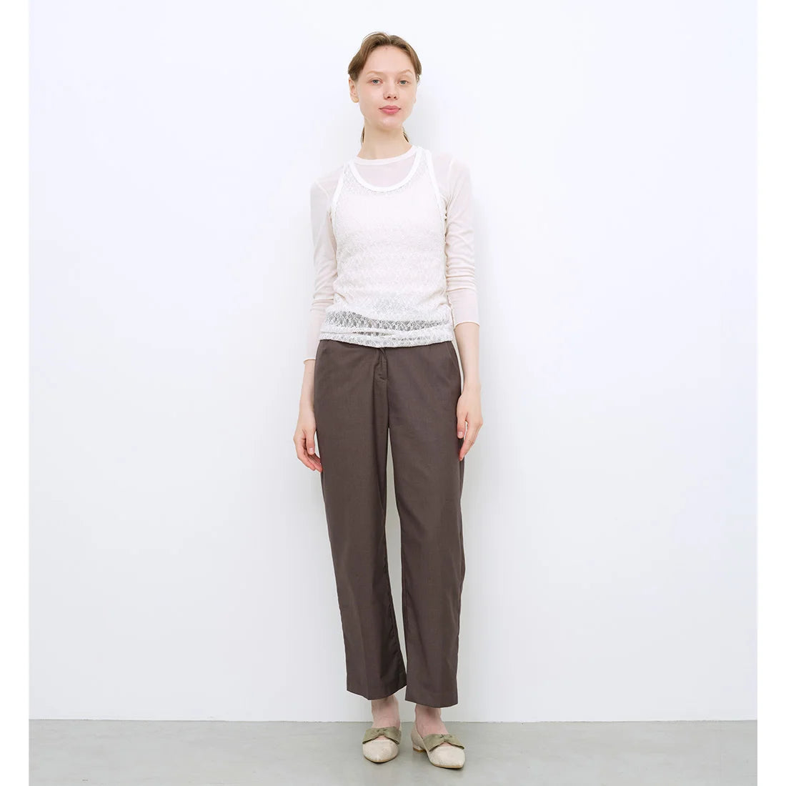 【新品預訂】日本製 Launa lea 尖頭蝴蝶結平底鞋（615）(象牙色 / Ivory-SC)