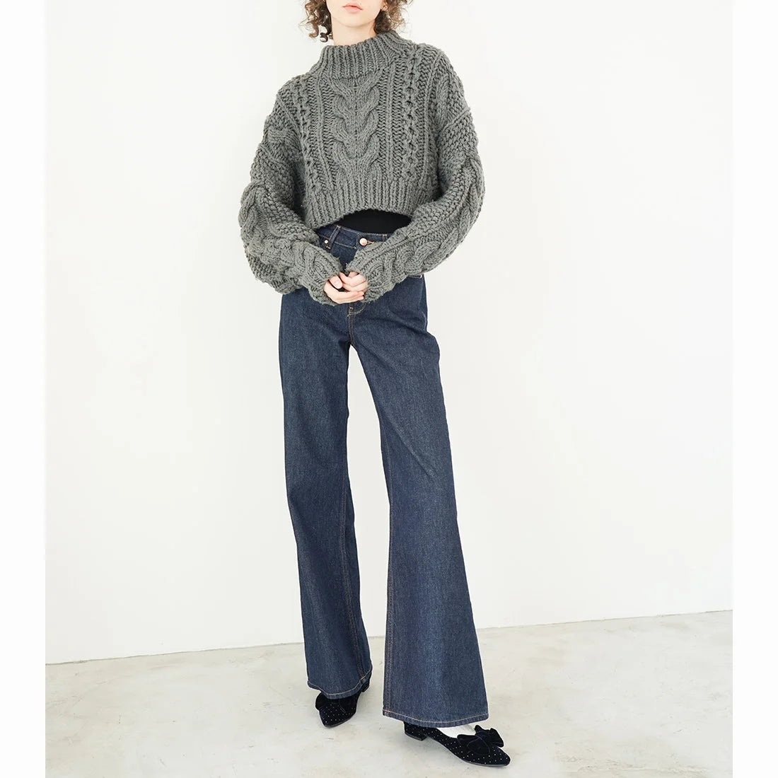 日本製 Launa Lea 絲絨蝴蝶結平底鞋 (460C)(深藍色 Z / Navy Z)
