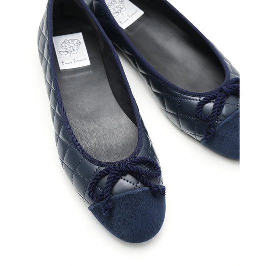 【新品預訂】日本製Emma Francis   絎縫平底芭蕾舞鞋（藏藍色絎縫）(06e-P 155) NAVY