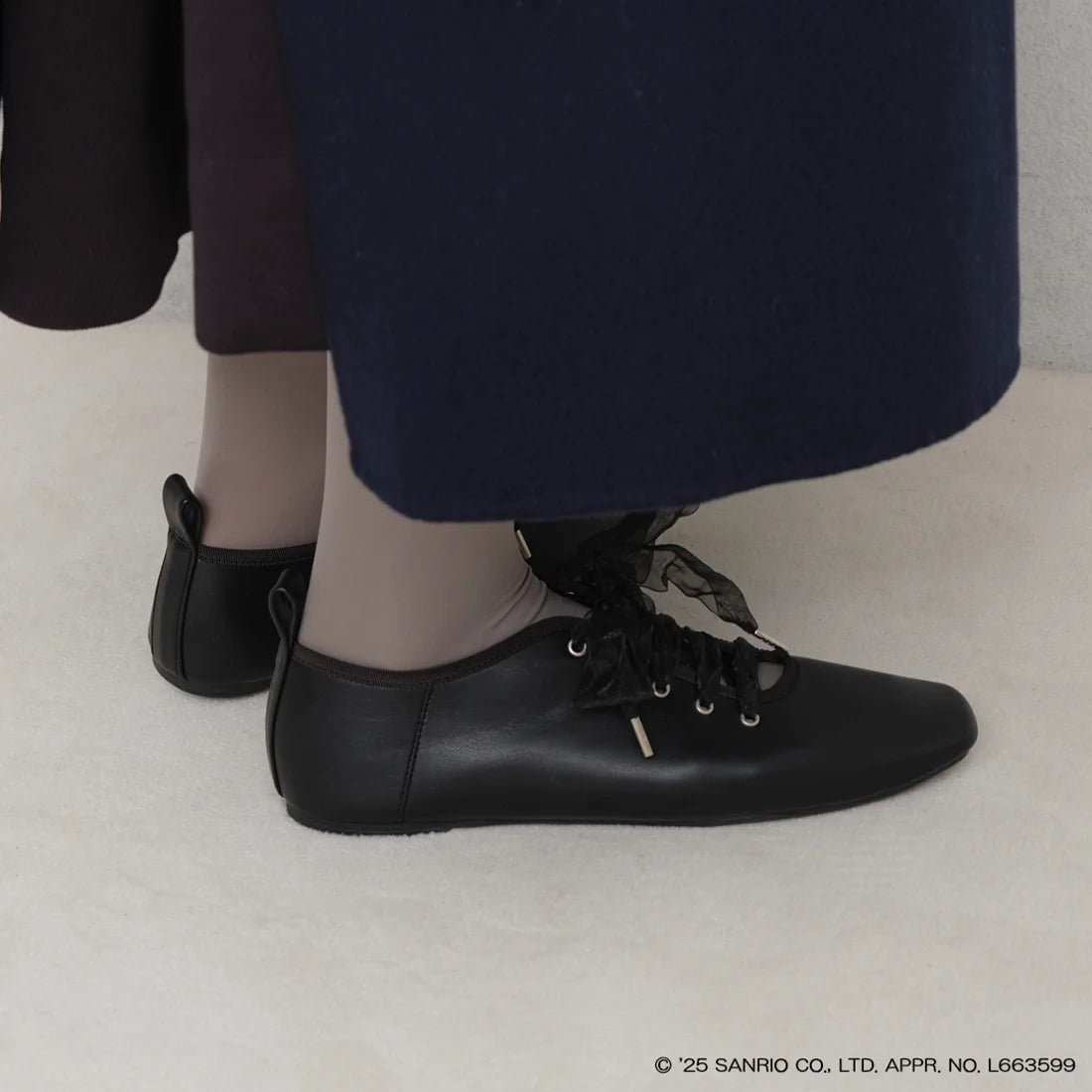 【限定品預訂】售完即止【KUROMI × Lauf oletta 特別聯名】日本製  防水 柔軟繫帶芭蕾鞋 (LRH106 Black) (黑色)