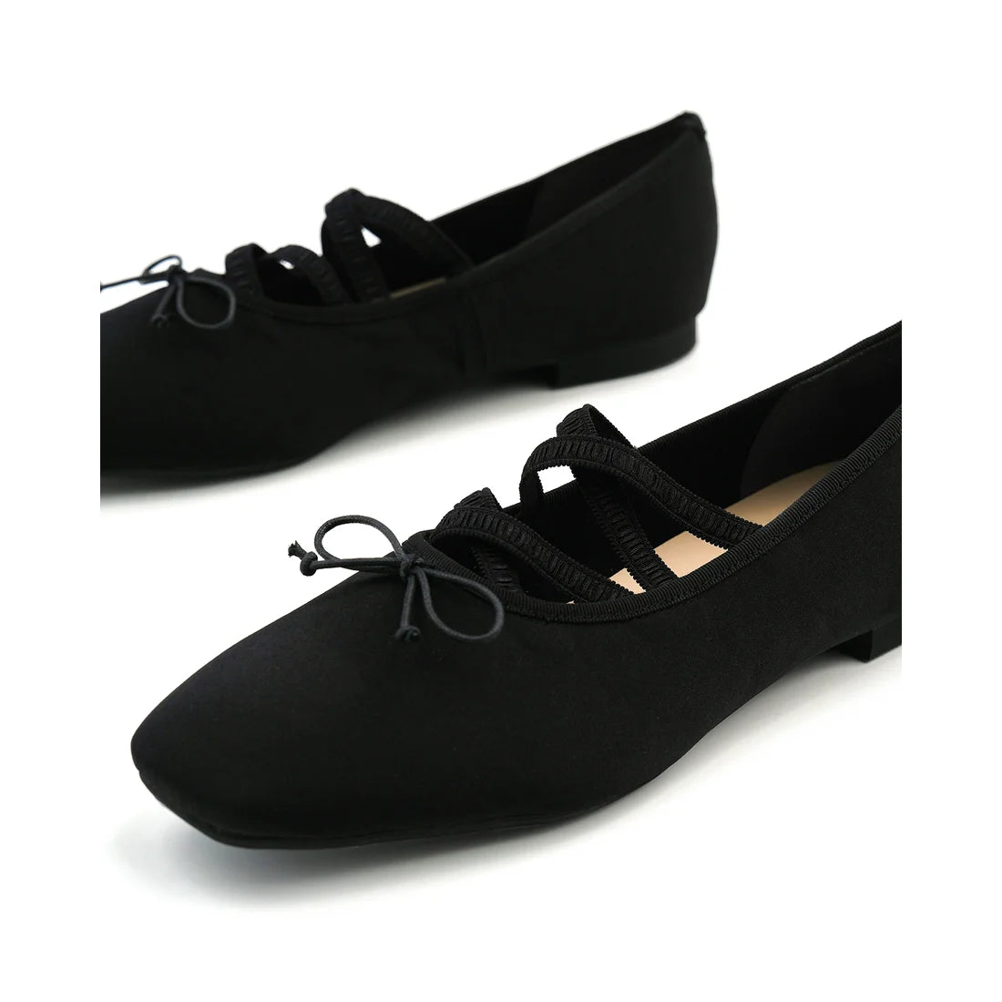 【新品預訂】日本製Emma Francis 交叉橡筋帶方頭平底芭蕾舞鞋（黑色緞面）(03ac-ST 101)