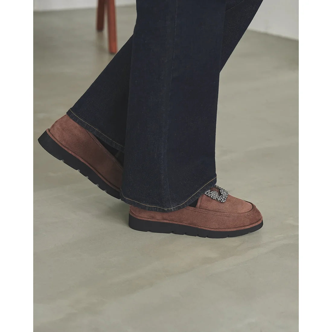 【新品預訂】日本製Emma Francis   [雨天應對] 防水 內側柔軟仿毛 寶石樂福鞋（棕色絨面革）(2002g-S 105) BRN