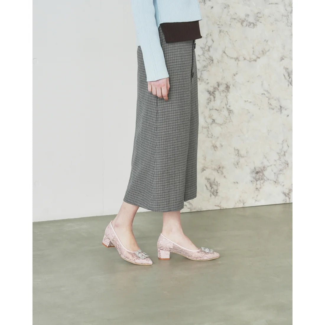 【新品預訂】日本製Emma Francis 4cm跟 寶石扣 薄紗蕾絲高跟鞋 (粉色薄紗 ) ( 4003b-T 144 )