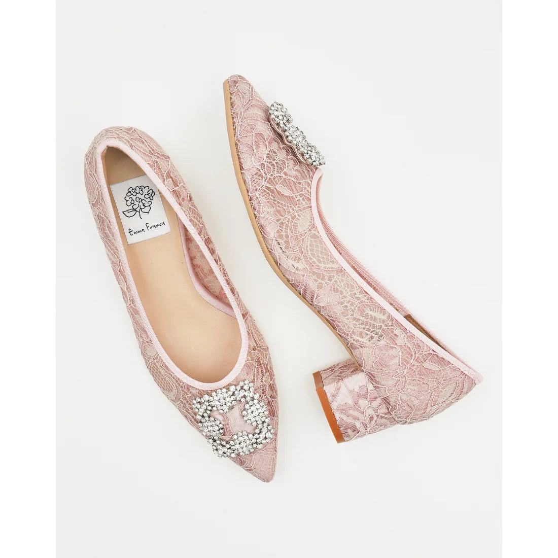 【新品預訂】日本製Emma Francis 4cm跟 寶石扣 薄紗蕾絲高跟鞋 (粉色薄紗 ) ( 4003b-T 144 )