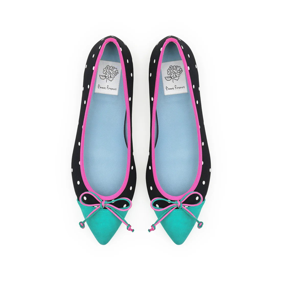 【新品預訂】日本製Emma Francis 圓點圖案平底芭蕾舞鞋（黑色圓點圖案）(01l-PE 601)