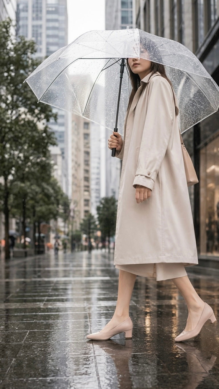 【香港限定】日本製 Launa lea 晴雨兩用 尖頭5cm粗跟高跟鞋 (RH9486)(粉杏色 / pink beige )