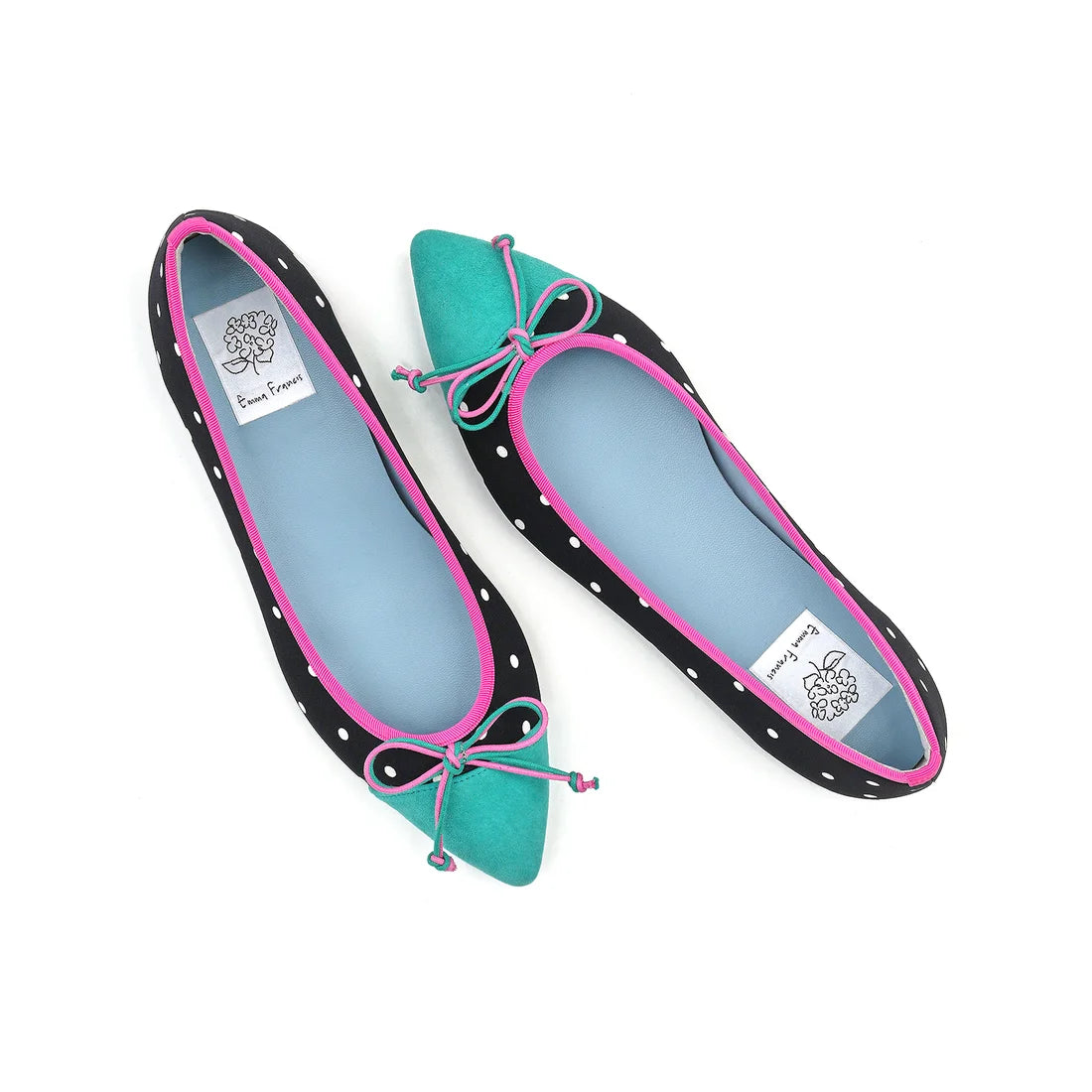 【新品預訂】日本製Emma Francis 圓點圖案平底芭蕾舞鞋（黑色圓點圖案）(01l-PE 601)