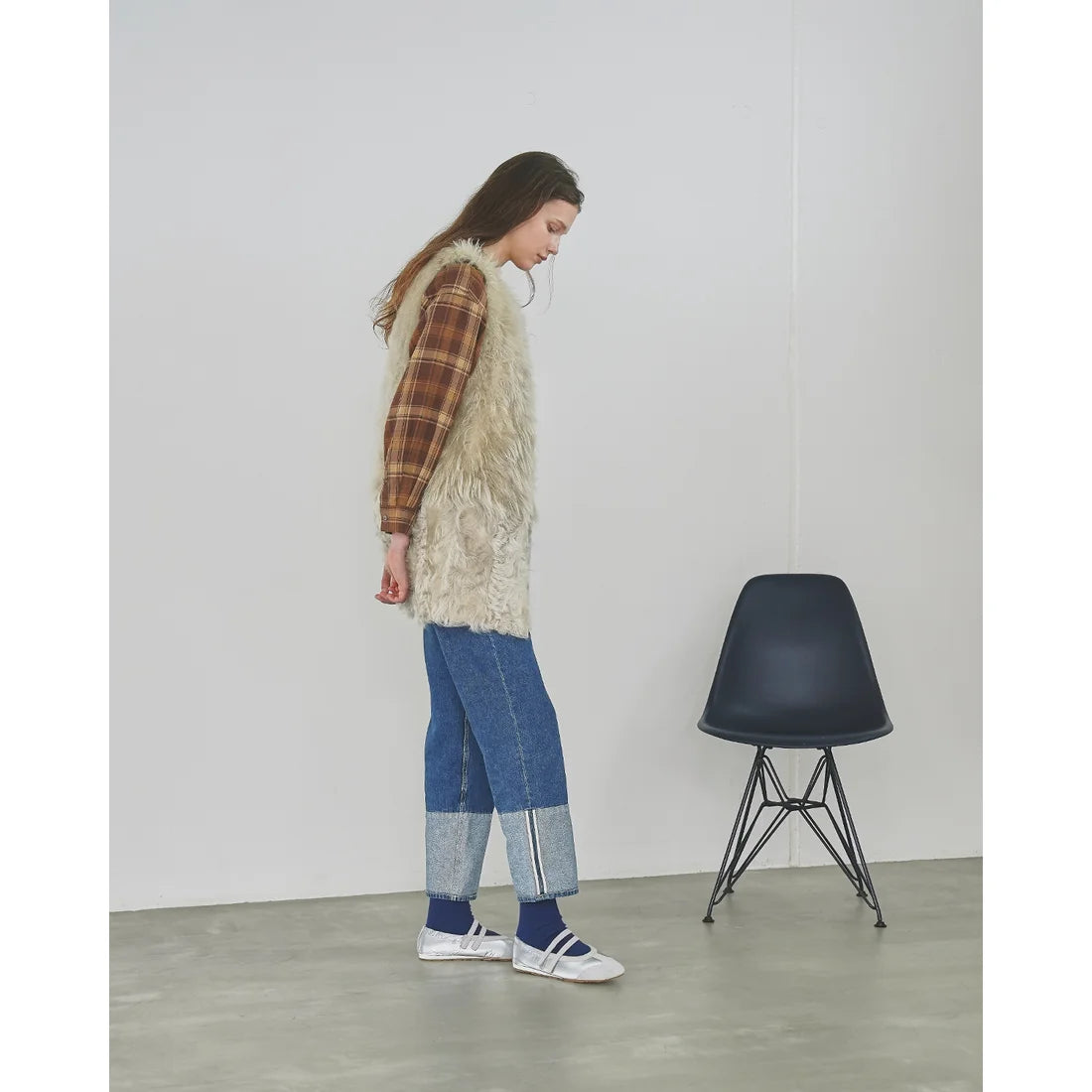 【新品預訂】日本製Emma Francis   彈性褶邊瑪麗珍芭蕾舞鞋（銀色天鵝絨皮革）(09k-NY 162)