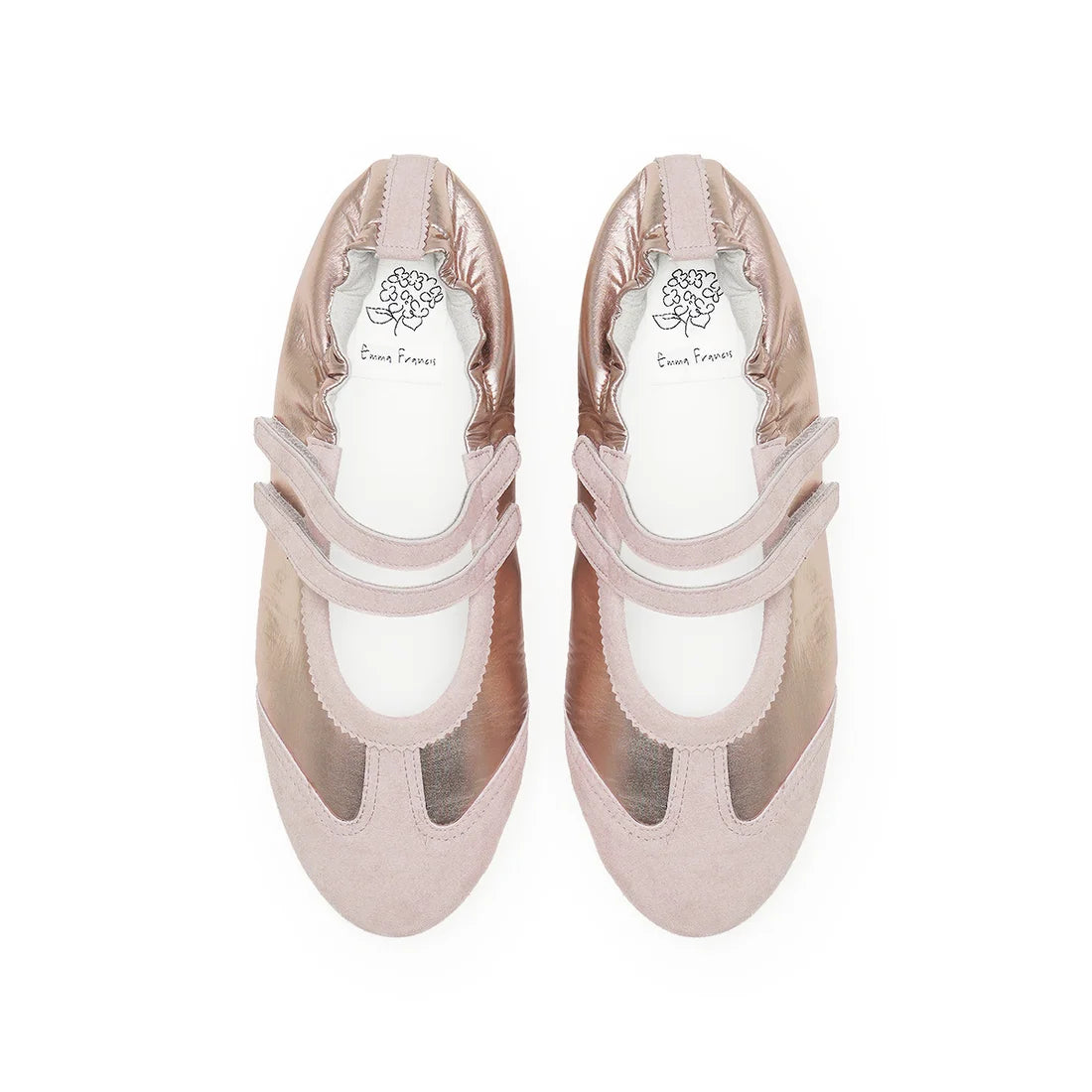 【新品預訂】日本製Emma Francis   彈性褶邊瑪麗珍芭蕾舞鞋（粉色天鵝絨皮革）(09k-NY 144)