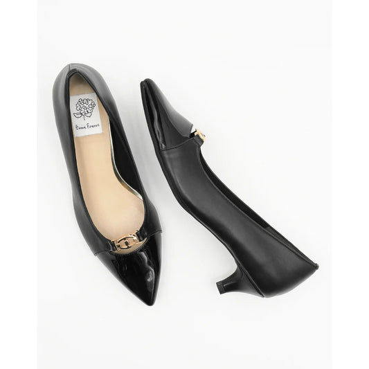 【新品預訂】日本製Emma Francis 4cm跟 前馬銜扣高跟鞋 (黑色光滑) (4003a P101)