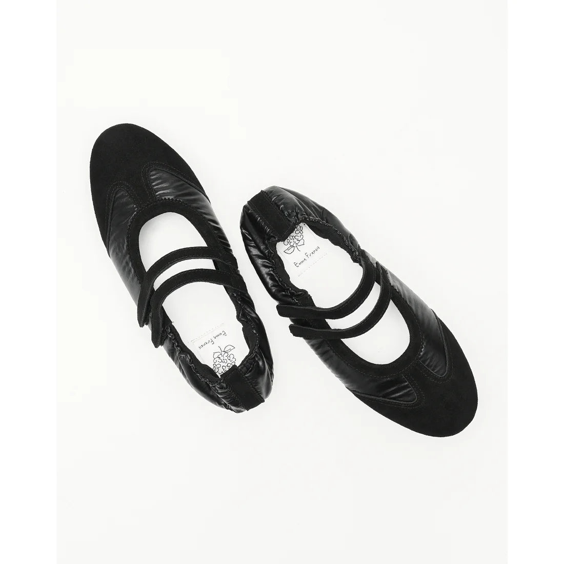 【新品預訂】日本製Emma Francis   彈性褶邊瑪麗珍芭蕾舞鞋（黑色天鵝絨皮革）(09k-NY 101)