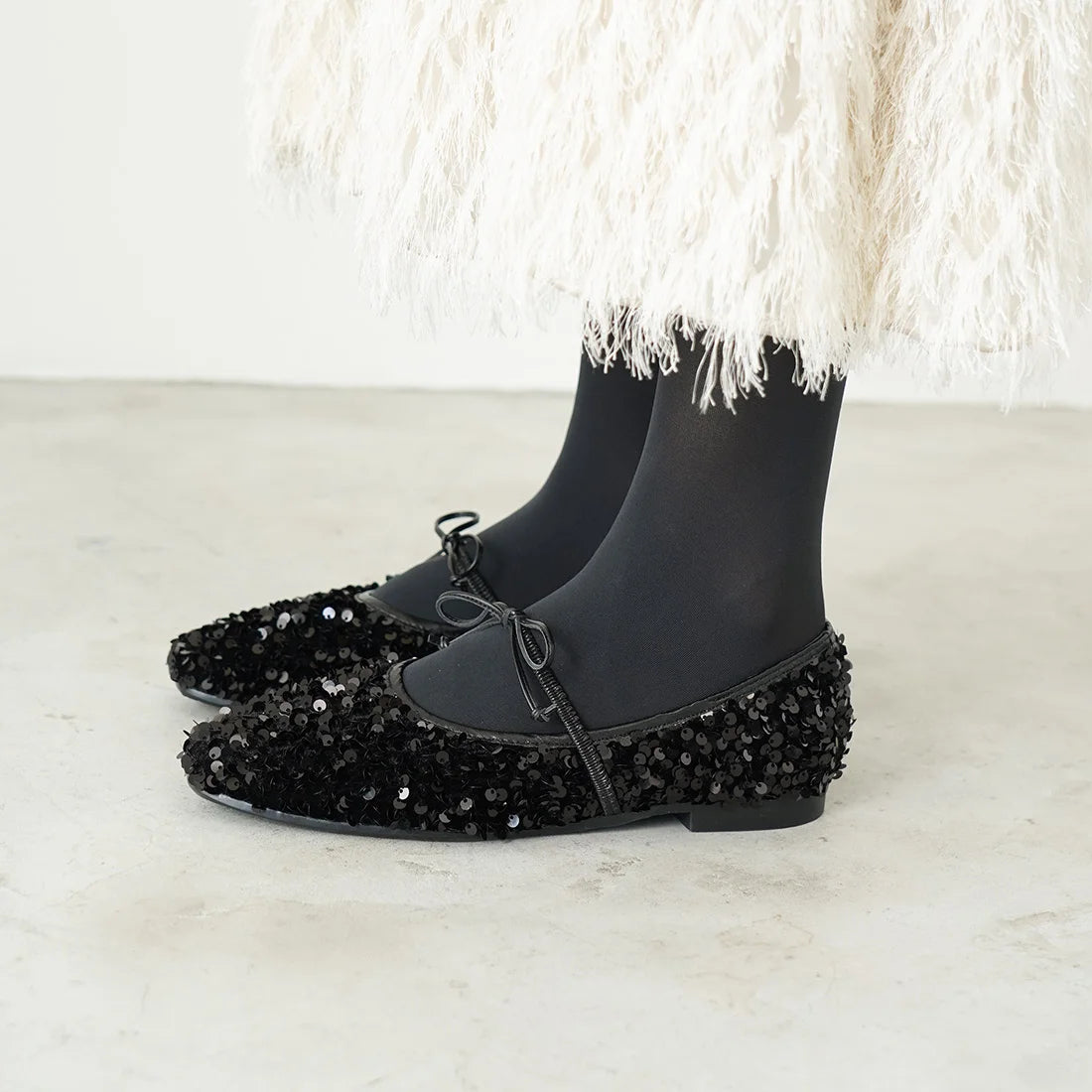 日本製Launa lea 亮片芭蕾平底鞋 (B7608A) (Black Z)