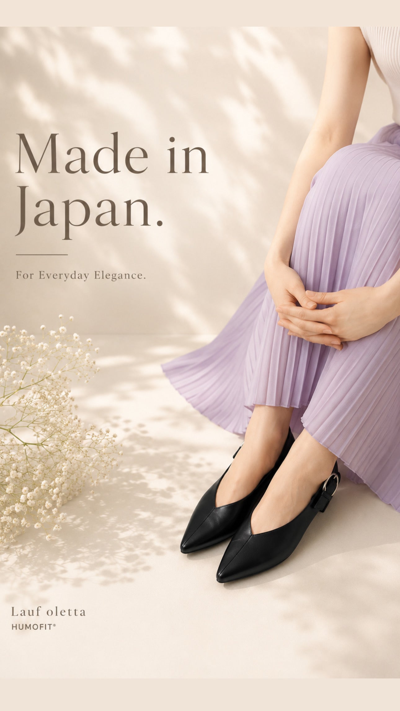 【新品預訂】日本製 Lauf Oletta  [All Weather] 全天候 可踩踭 柔軟大扣環V型平底鞋（LRP139 BLACK）