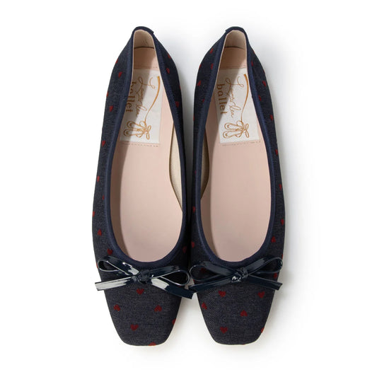 【新品預訂】日本製 Launa lea 方頭心形圖案芭蕾鞋 (B7611A) (深藍色 Z/C / Navy Z/C )