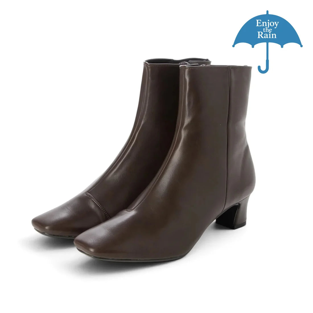 【新品預訂】日本製 Launa Lea 晴雨兩用 5cm 粗跟方頭雨靴 (R9013)(深啡色／DBrown)
