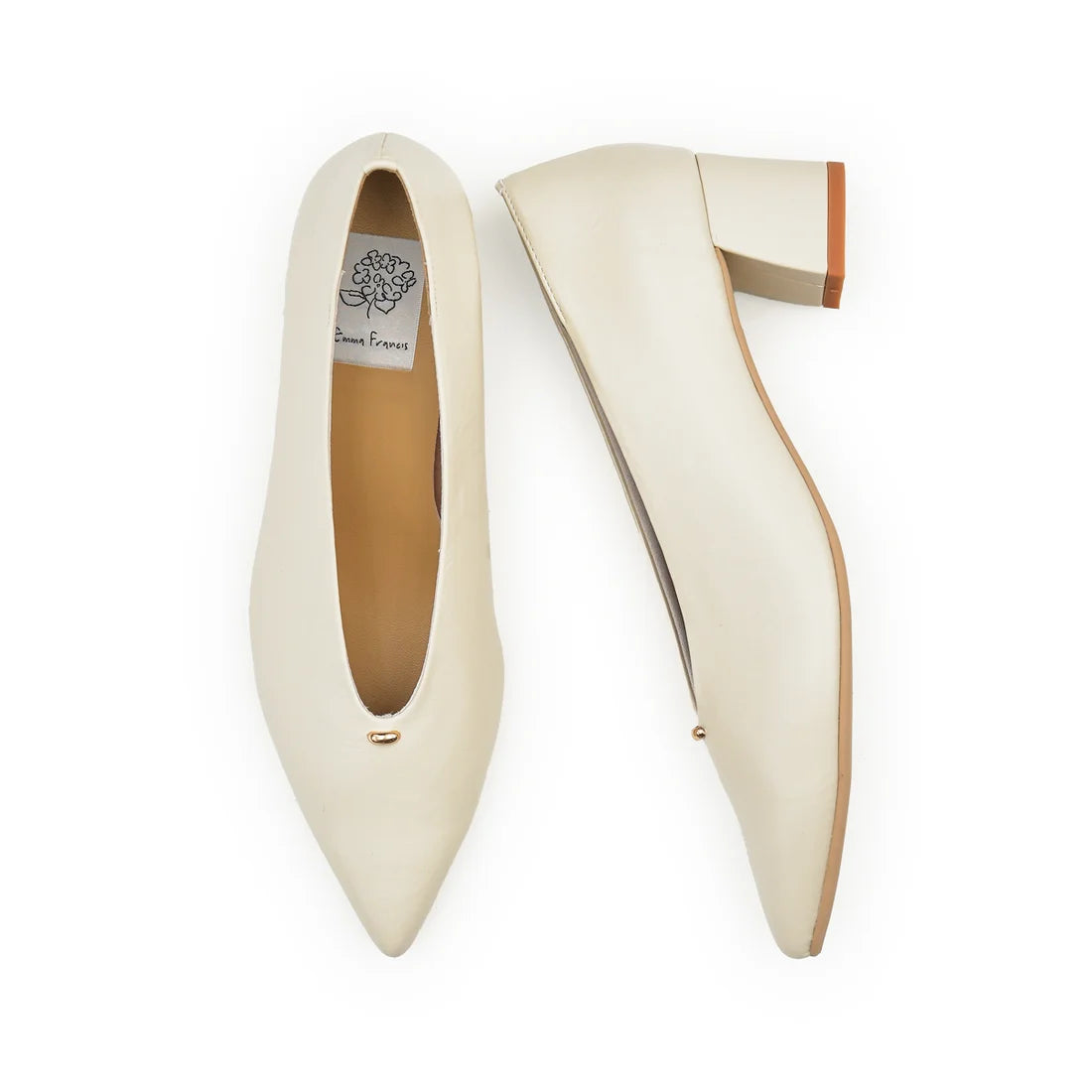 【新品預訂】日本製Emma Francis 4.5cm踭金色小配件柔軟高跟鞋 （象牙色光滑）(4502a-P 177)