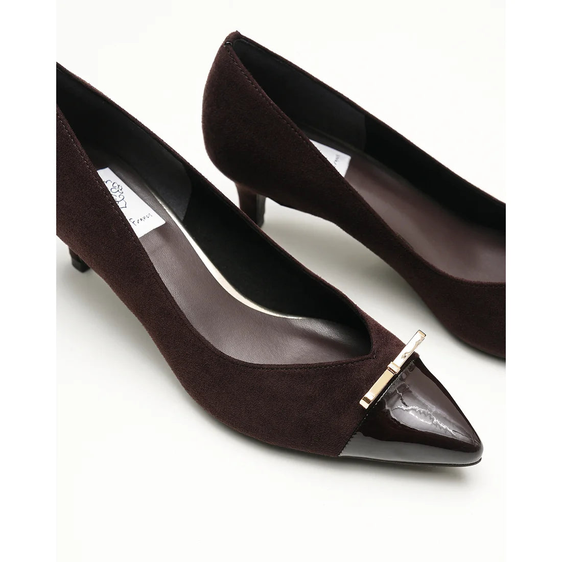 【新品】日本製Emma Francis   金色蝴蝶結 5cm 高跟鞋（棕色 絨面革）(5001b-S 105) BRN