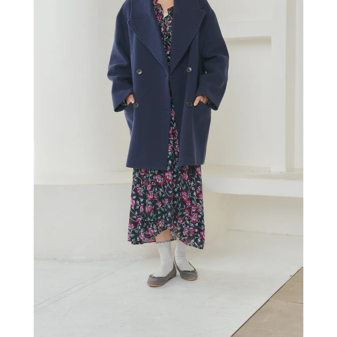 日本製【珍珠色調防水】Emma Francis 真皮 圓頭平底芭蕾舞鞋(02b-L S154)(Dark gray leather suede)（ダークグレー レザースエード）