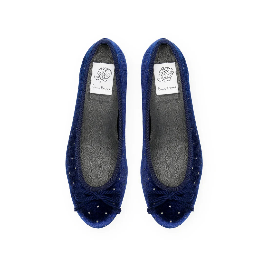 【新品預訂】日本製Emma Francis 圓點天鵝絨平底芭蕾舞鞋（藍色天鵝絨）(02a-V 120)BLU