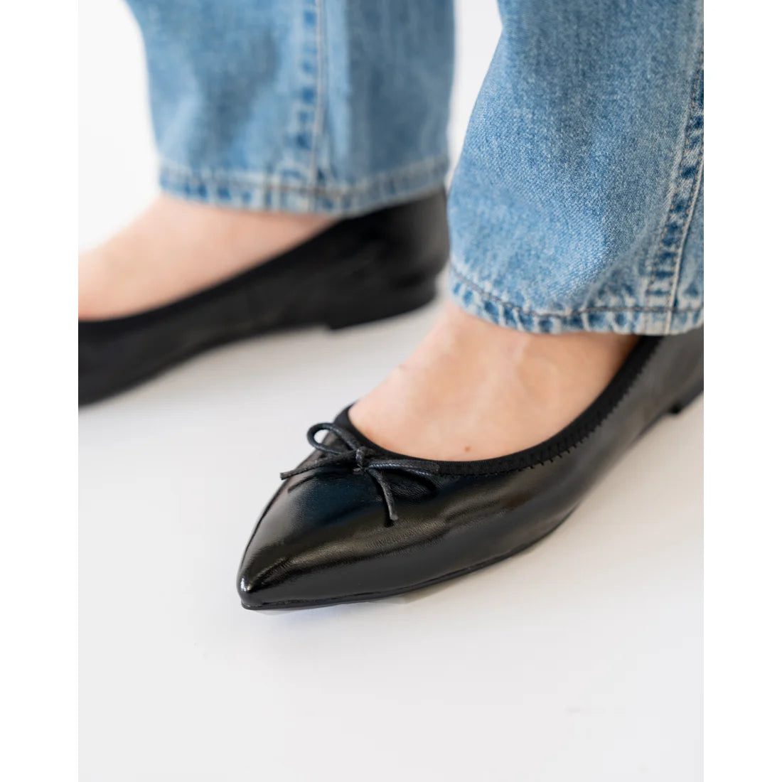 日本製【珍珠色調防水】Emma Francis 真皮 尖頭平底芭蕾舞鞋(01b-L M101)(Black Leather Mylar) （ブラック レザーマイラー）