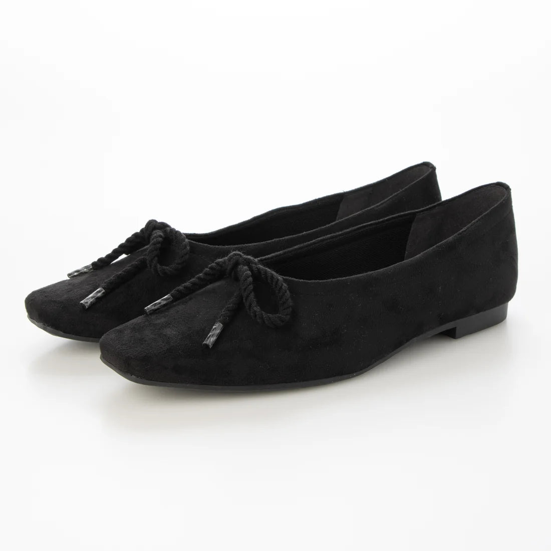 【新品預訂】日本製 Launa lea 繩蝴蝶結方頭絨毛芭蕾舞鞋（B7102A）(黑色 S / Black S )