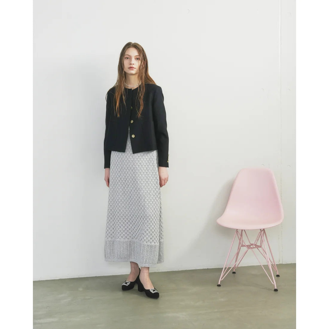 【新品預訂】日本製Emma Francis 4cm跟 寶石扣 薄紗蕾絲高跟鞋 (黑色薄紗 ) ( 4003b-T 101 )