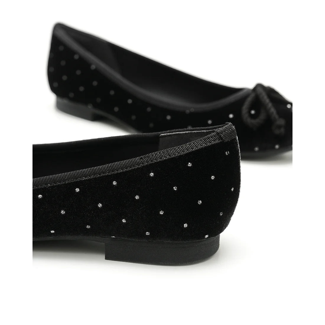 【新品預訂】日本製Emma Francis 圓點天鵝絨平底芭蕾舞鞋（黑色天鵝絨）(02a-V 101)BLK