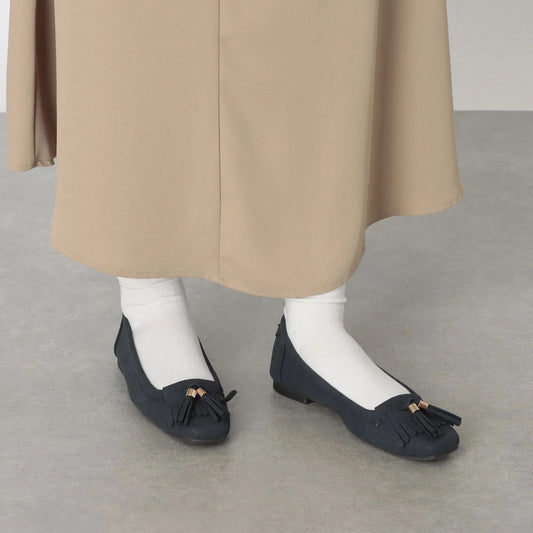 【新品預訂】日本製 Lauf Oletta 鑲邊流蘇設計的氣質平底鞋(LH120 Navy-S) (深藍色)