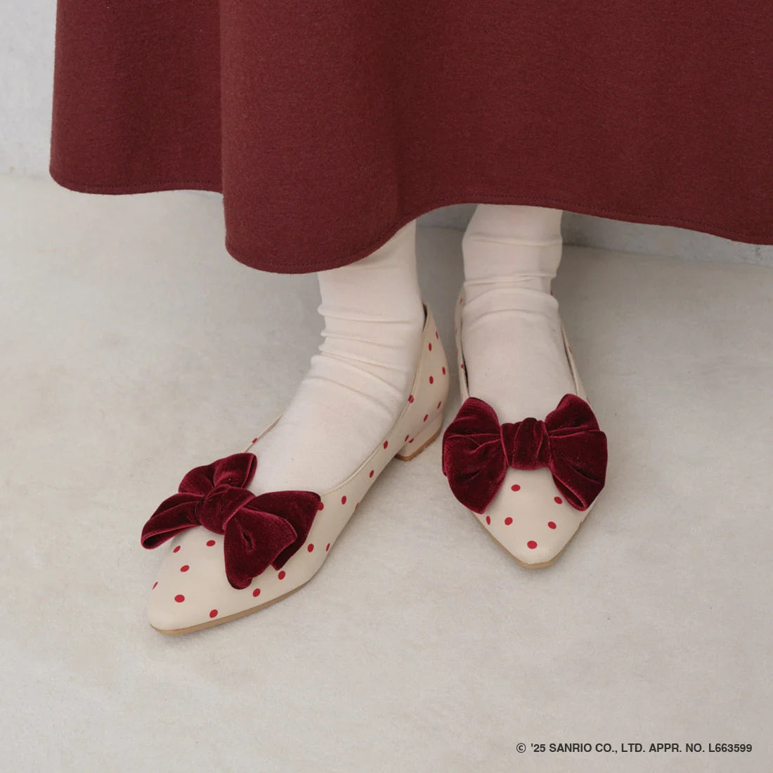 【限定品預訂】售完即止【HELLO KITTY × Launa lea 特別聯名】日本製蝴蝶結平底鞋 (460K)(紅色/Red Z/C)