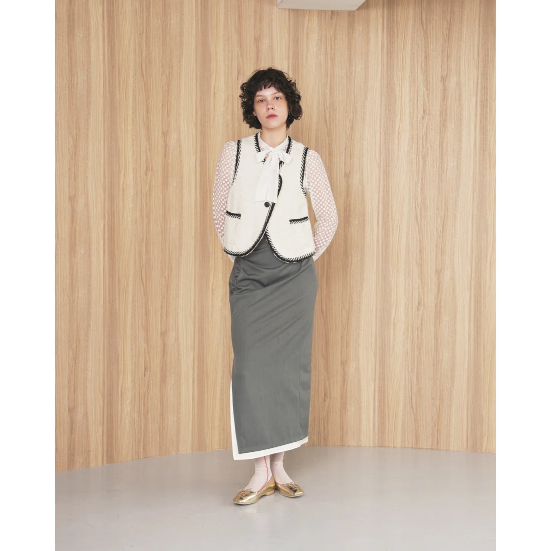 【新品預訂】日本製Emma Francis  綁帶蝴蝶結平底鞋（金色）(03ab-M 165)