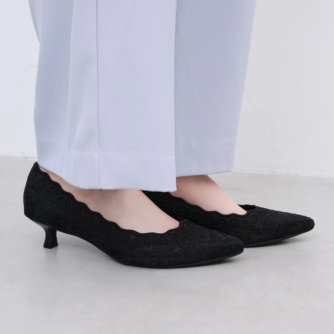 【新品預訂】日本製 Launa Lea  4cm踭 花卉蕾絲高跟鞋(620) (黑Z / Black Z）