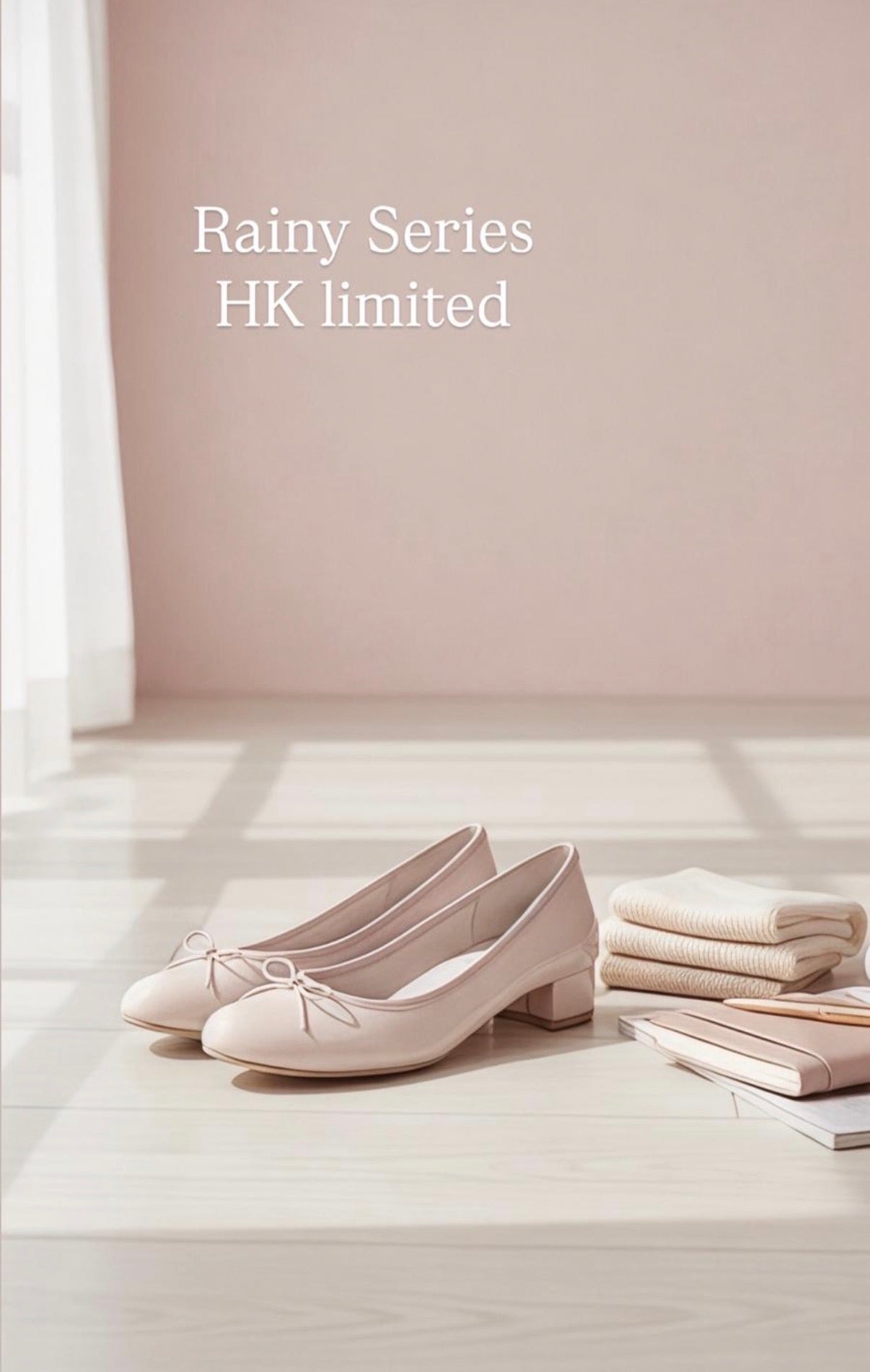 【香港限定】日本製 Launa lea 晴雨兩用 圓頭3.5cm粗跟晴雨鞋 (RH5401)(粉色 / pink )