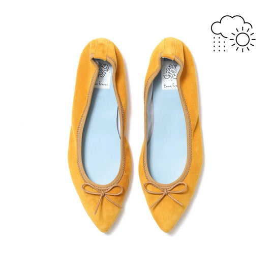 日本製【珍珠色調防水】Emma Francis 真皮 尖頭平底芭蕾舞鞋(01b-L S132)(Mustard Leather Suede) （マスタード レザースエード）